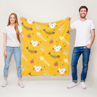 Couverture Polaire Motif de chats et d'os