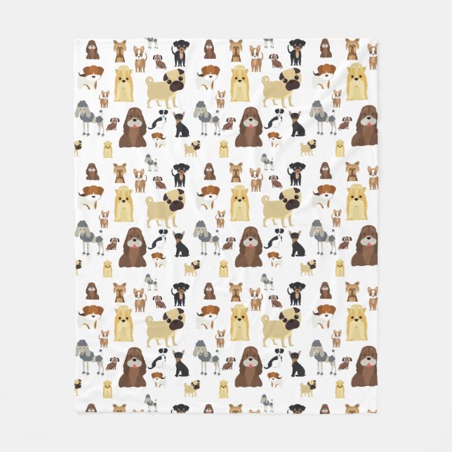 Couverture Polaire motif de chiens arrière - plans blancs. (Devant)