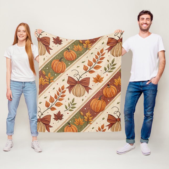 Couverture Polaire Motif de chute de citrouille et de feuilles d'auto (En situation)