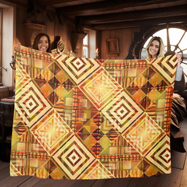 Couverture Polaire Motif de chute géométrique Abstrait (Artistic modern fleece blanket featuring an abstract geometric design in warm fall colors)