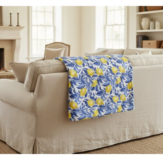 Couverture Polaire Motif de citron à l'aquarelle bleue  (Créateur téléchargé)