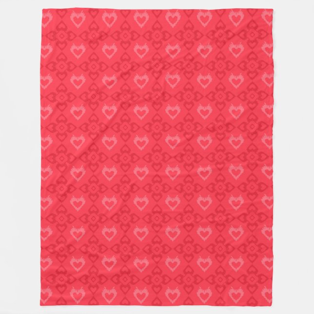Couverture Polaire Motif de coeur de style Ikat rouge (Devant)