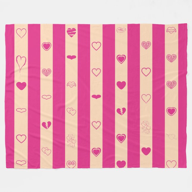 Couverture Polaire Motif de coeur moderne Hot Pink (Devant (Horizontal))