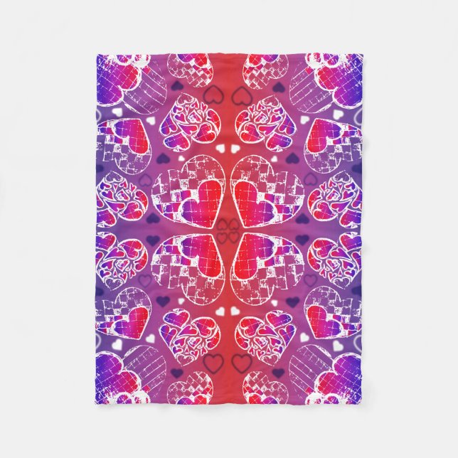 Couverture Polaire Motif de coeur romantique violet et rouge Whimsica (Devant)