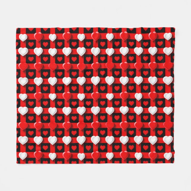Couverture Polaire Motif de cœur rouge et blanc (Devant (Horizontal))
