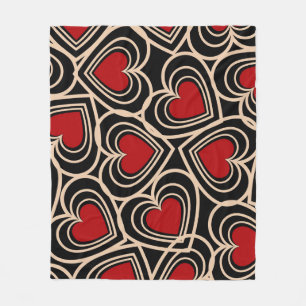 Couverture Polaire Motif de coeur simple Noir et Rouge