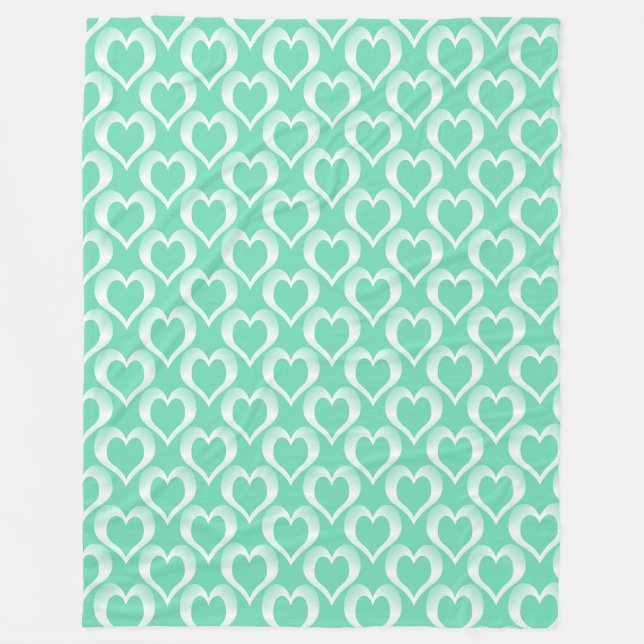 Couverture Polaire Motif de cœurs blancs aquamarine (Devant)