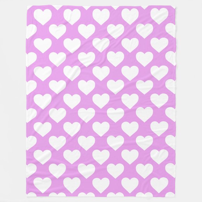 Couverture Polaire Motif de cœurs roses et blancs (Devant)
