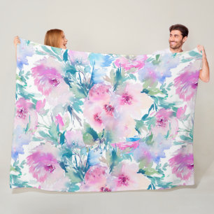Couverture Polaire Motif de collage de fleurs rose et bleue