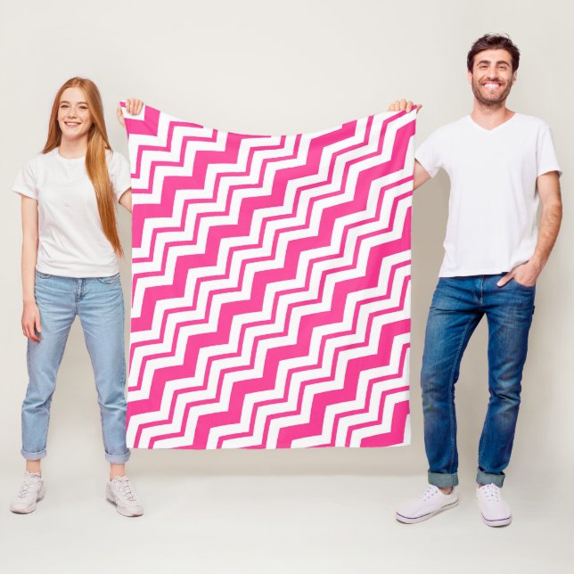 Couverture Polaire Motif de conception en chevron zigzag blanc rose (En situation)