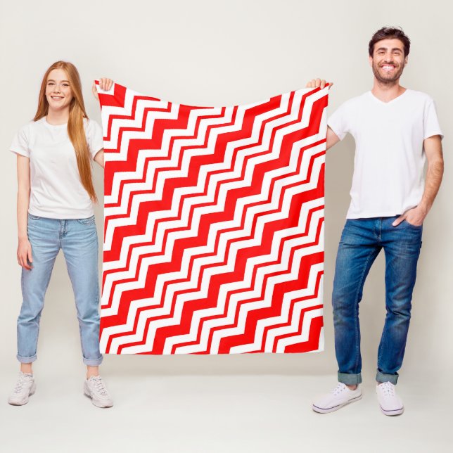 Couverture Polaire Motif de conception en chevron zigzag blanc rouge  (En situation)