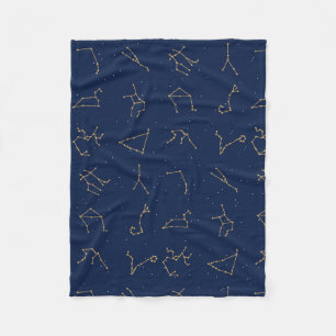 Couverture Polaire Motif de constellations de Zodiac bleu or et marin