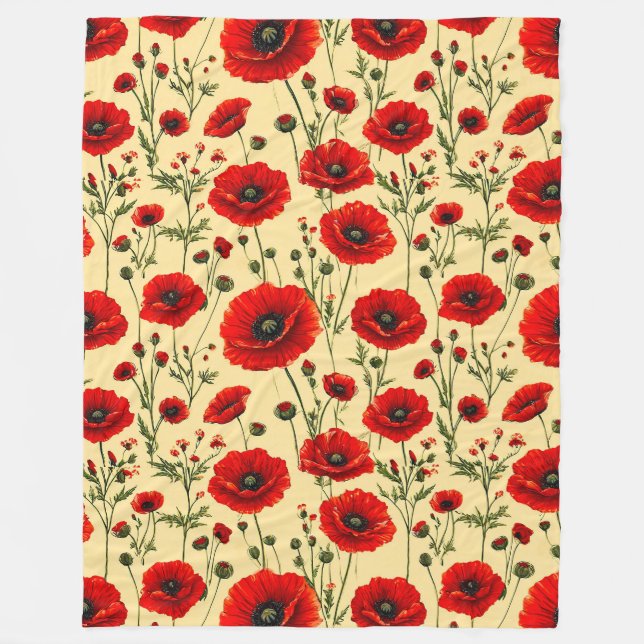 Couverture Polaire Motif de coquelicots rouges (Devant)