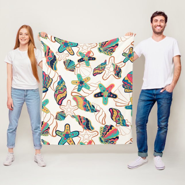 Couverture Polaire Motif de coquillages colorés (En situation)