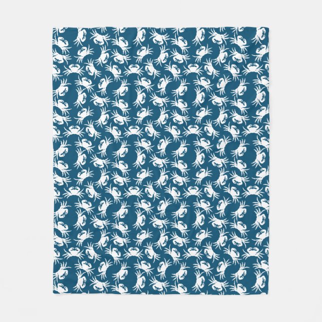 Couverture Polaire Motif de crabe blanc et bleu sans joint (Devant)