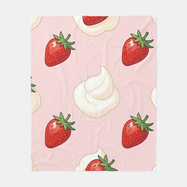 Couverture Polaire Motif de crème fouettée aux fraises mignon (Devant)
