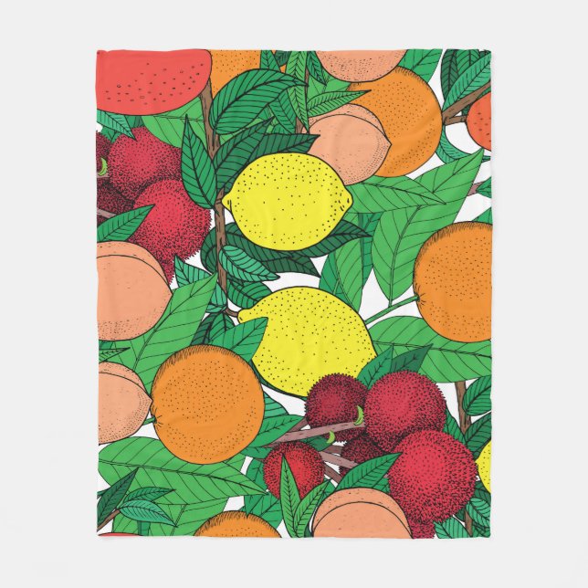 Couverture Polaire Motif de croquis à main de fruits (Devant)