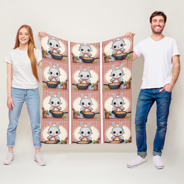 Couverture Polaire Motif de Cuisine Bunny Pink (En situation)