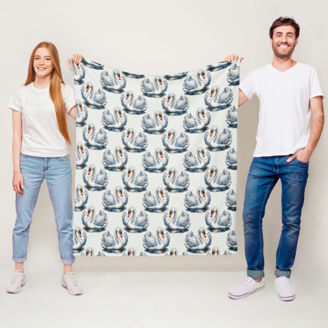 Couverture Polaire Motif de cygnes sur fond blanc (Créateur téléchargé)