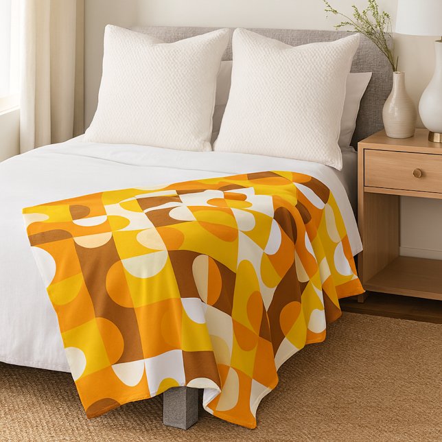 Couverture Polaire Motif de demi-cercles marron blanc orange jaune (Créateur téléchargé)