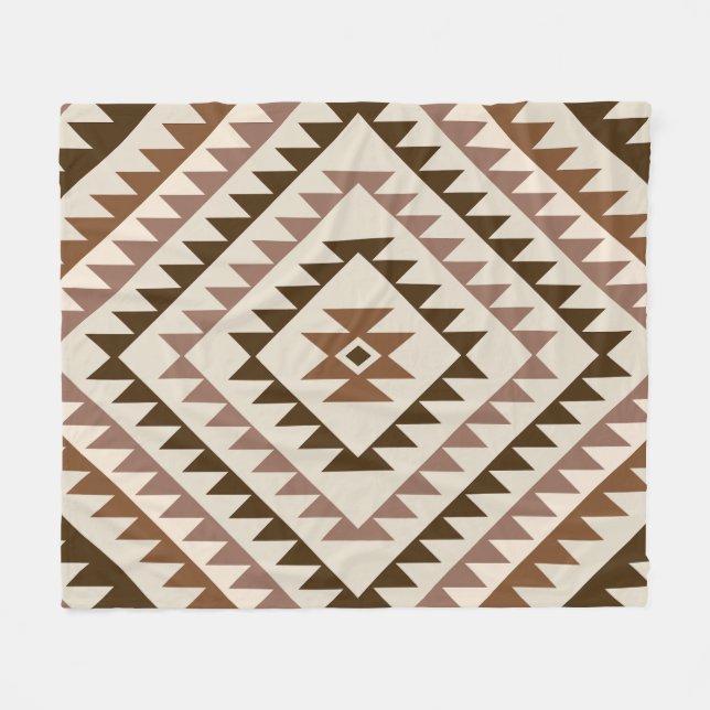 Couverture Polaire Motif de diamant aztèque marron et crème (Devant (Horizontal))