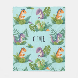 Couverture Polaire Motif de dinosaure tropical joyeux