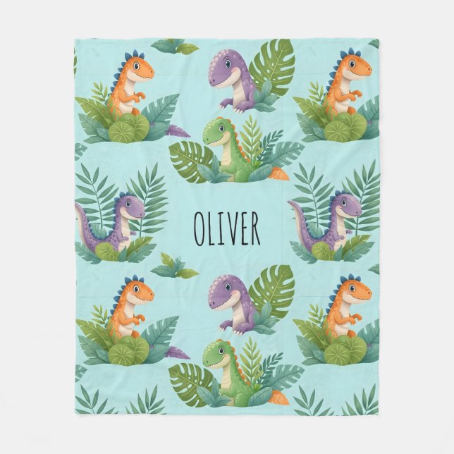 Couverture Polaire Motif de dinosaure tropical joyeux (Devant)