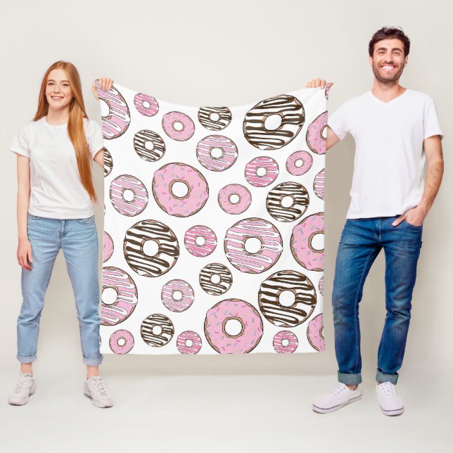 Couverture Polaire Motif De Donuts, Donuts Roses, Donuts Blancs (En situation)
