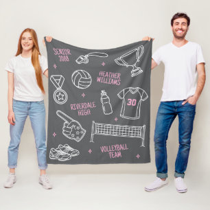 Couverture Polaire Motif de doodle de volley-ball mignon avec texte p