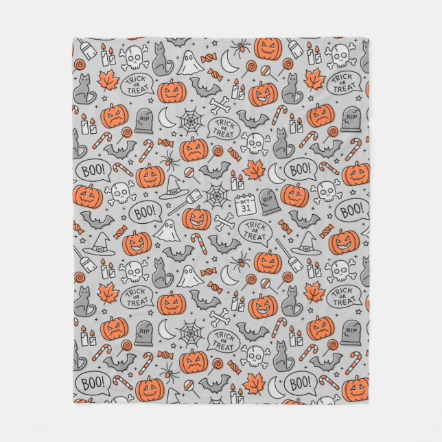 Couverture Polaire Motif de doodle pour les enfants mignons Halloween (Devant)