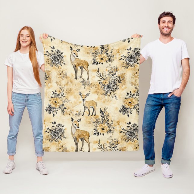 Couverture Polaire Motif de faon de la forêt automnale (En situation)