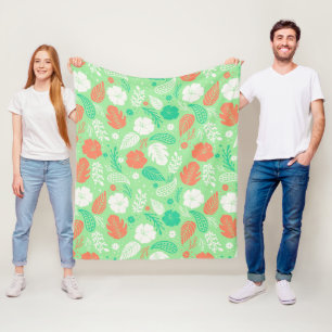 Couverture Polaire Motif de feuillage vert et orange