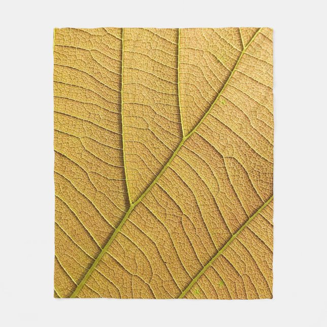 Couverture Polaire Motif de feuille jaune doré le matin.  (Devant)