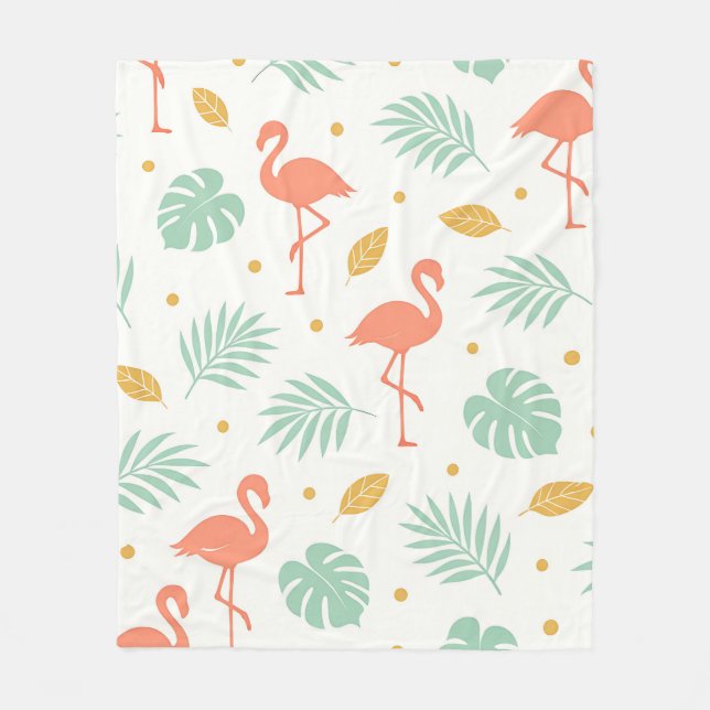Couverture Polaire Motif de feuille tropicale flamant corail (Devant)