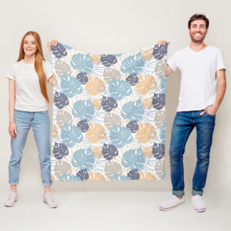 Couverture Polaire Motif de feuilles bleues et jaunes