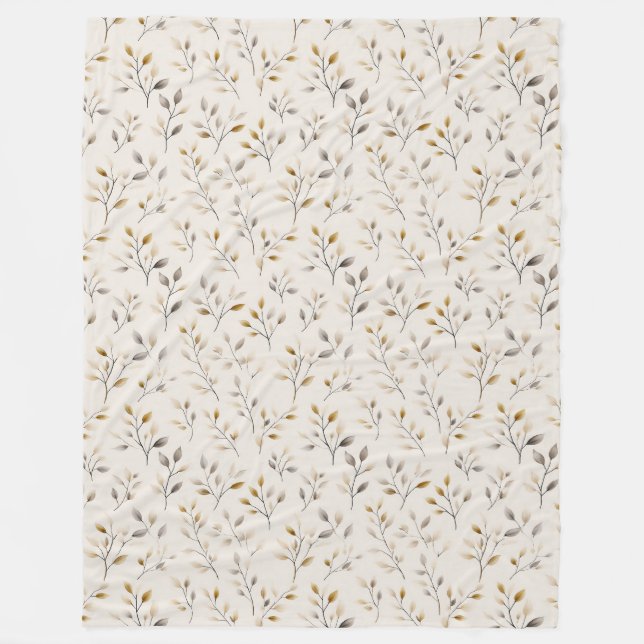 Couverture Polaire Motif de feuilles botaniques neutres beige boho cr (Devant)