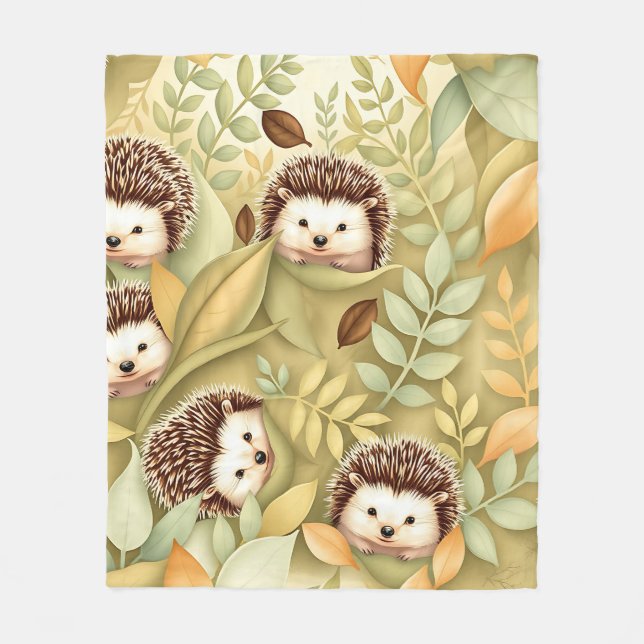 Couverture Polaire Motif de feuilles d'automne de hérisson mignon (Devant)