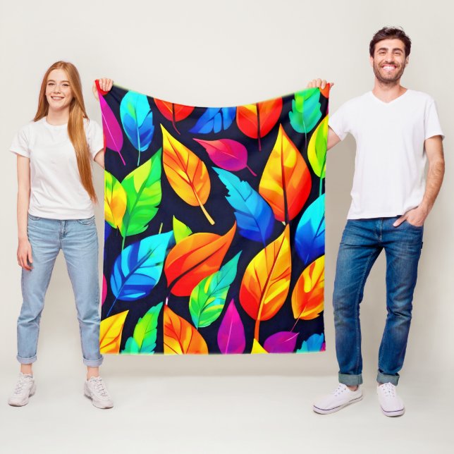 Couverture Polaire Motif de feuilles d'automne vibrant (En situation)