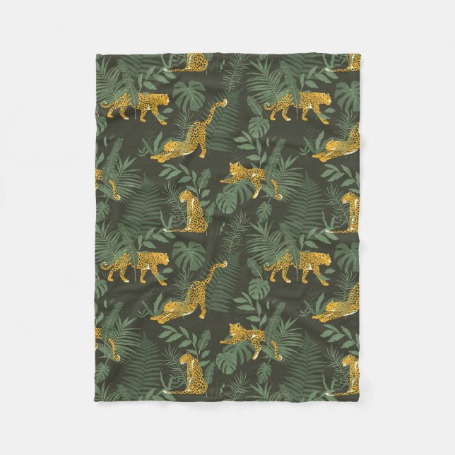 Couverture Polaire Motif de feuilles de palmier jaguar vert tropical  (Devant)