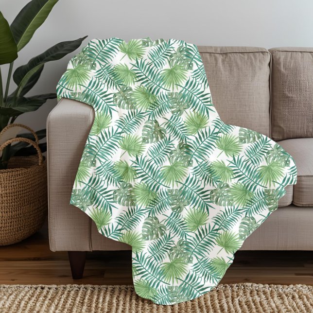 Couverture Polaire Motif de feuilles de palmier moderne (Modern Palm Leaves Pattern Fleece Blanket)