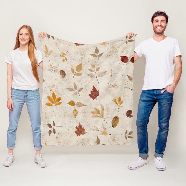 Couverture Polaire Motif de feuilles pressées rustique – Botanique d' (En situation)