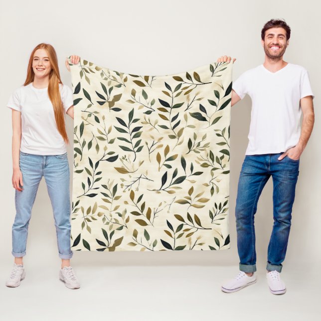 Couverture Polaire Motif de feuilles pressées rustique – Botanique d' (En situation)