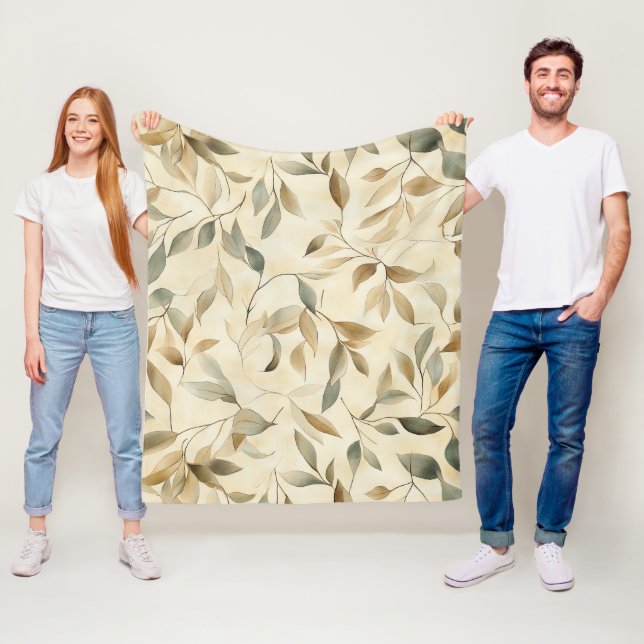 Couverture Polaire Motif de feuilles pressées rustique – Botanique d' (En situation)