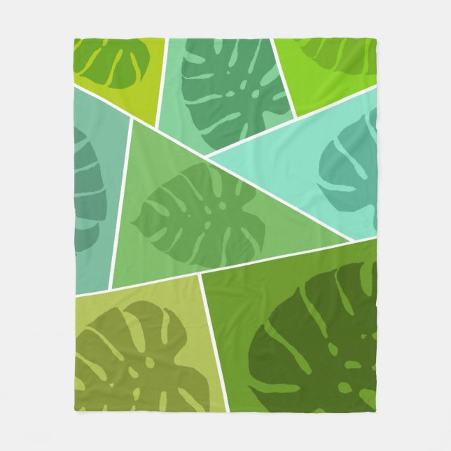 COUVERTURE POLAIRE MOTIF DE FEUILLES VERTES TROPICALES  (Devant)