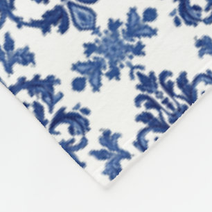 Couverture Polaire Motif de fleur damassé victorien élégant bleu mari