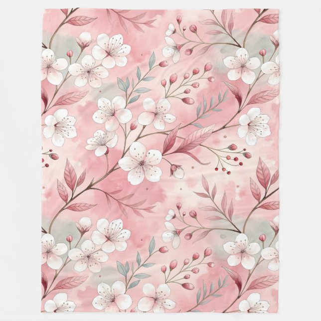 Couverture Polaire Motif de fleur de cerisier rose (Devant)