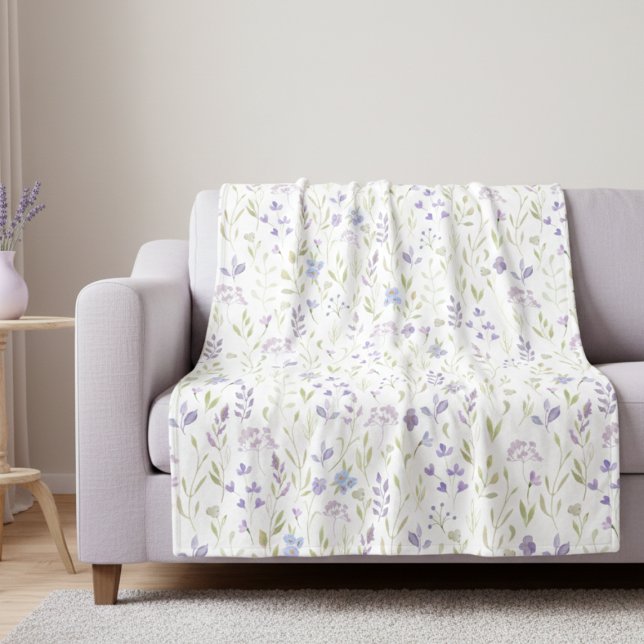Couverture Polaire Motif de fleur sauvage violette (elegant pretty lavender purple wildflower pattern fleece throw blanket )
