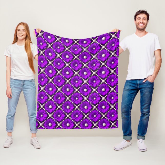Couverture Polaire Motif de fleur violette avec perles (En situation)