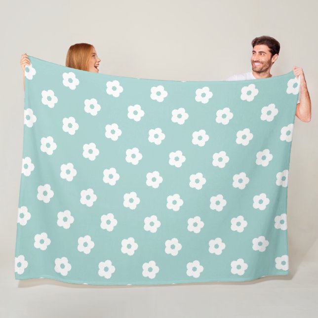Couverture Polaire Motif de fleurs blanches (En situation)
