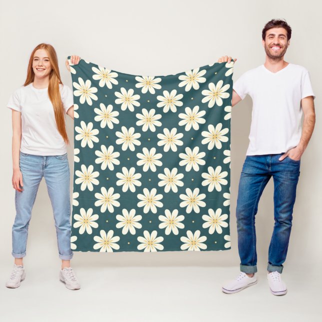 Couverture Polaire Motif de fleurs blanches et jaunes (En situation)